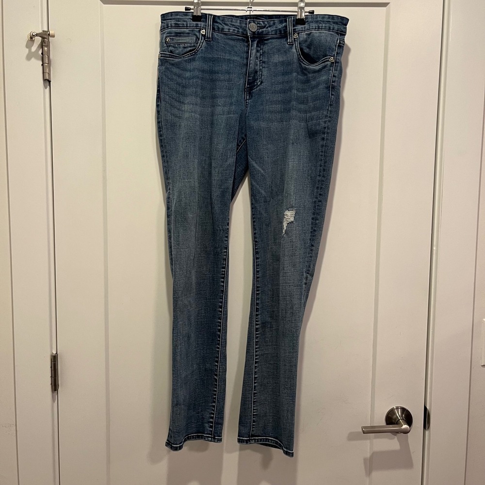 Kut from the Kloth Katy Boyfriend Jeans Blue Distressed Denim KP799MC Size 10